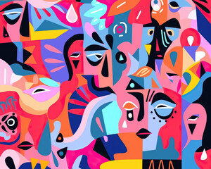 Abstract surreal art in cubism style.