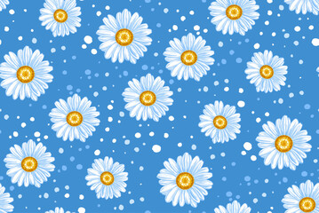 Obraz premium Hand drawn daisies on a blue background
