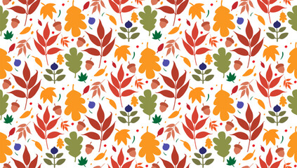 Seamless forest patterns with acorns and autumn leaves