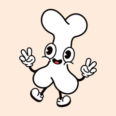 Jumping Bone character. Vector hand drawn traditional cartoon vintage, retro, kawaii character illustration icon. Isolated on white background. Bone jump character concept