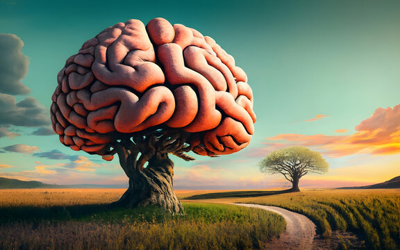 Conceptual image of a large tree in the shape of the human brain
