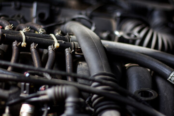 Photo under the hood of an old European car