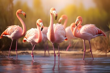 Pink flamingos bird in the lake.