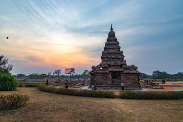 Famous Tamil Nadu landmark, UNESCO world heritage Shore temple, world heritage site in Mahabalipuram,South India, Tamil Nadu, Mahabalipuram