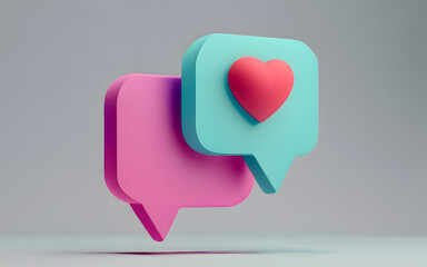 Icon like heart social media notification on pink background. Notifications like emoji. Social media concept. 3d render. - obrazy, fototapety, plakaty