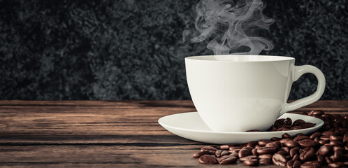 3d illustration render. Coffee cup on wooden table