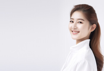 Smiling woman in white shirt 