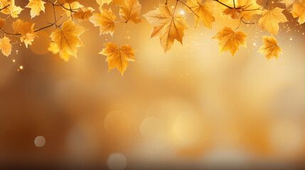 Autumn background with maple leaves and bokeh defocused lights. created by generative AI technology.