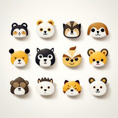 Obraz na płótnie Canvas Set of animal faces, face emojis, stickers, emoticons,cartoon funny mascot characters face set