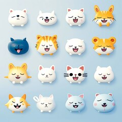 Set of animal faces, face emojis, stickers, emoticons,cartoon funny mascot characters face set