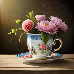 cup of coffee and flowers