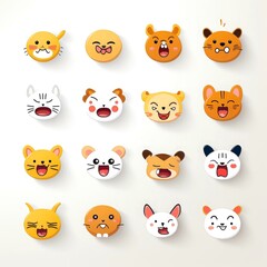 Fototapeta premium Set of animal faces, face emojis, stickers, emoticons,cartoon funny mascot characters face set
