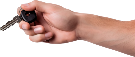 Hand holding key isolated on transparent background