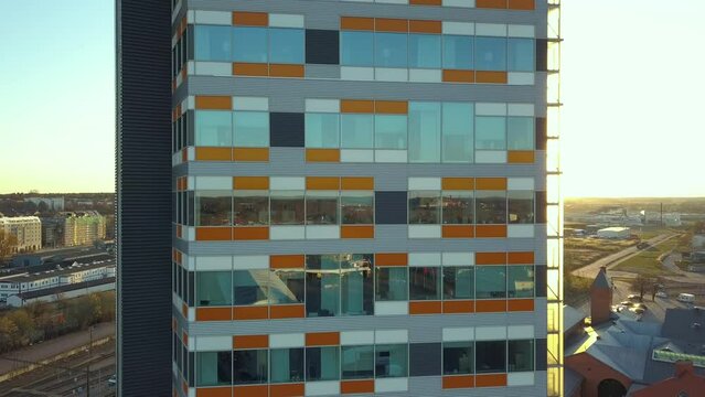 Aerial view of high-rise office building in Linkoping city, Sweden
