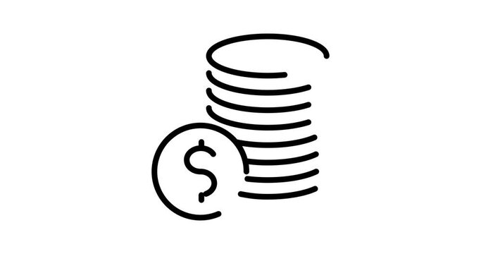 stack of coins animated outline icon on white background. stack of coins 4k video animation for web, mobile and ui design