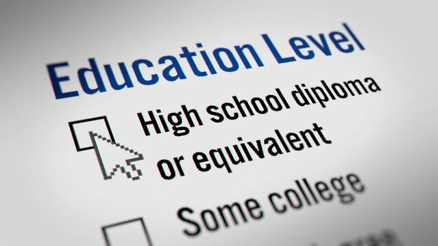 Animated Mouse Cursor Clicking "High school diploma or equivalent" Checkbox For Education Level Survey Question 
