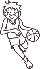 楽しそうにバスケをしている男の子の線画