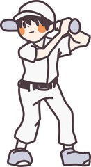野球のユニフォームを着てバットを構えている男の子のカラーイラスト