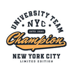 Naklejka premium New York, Brooklyn t-shirt design. T-shirt print design in American college style. Athletic typography for tee shirt print in university and college style. Vector