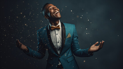 portrait of african american  man laughing, sucess concept