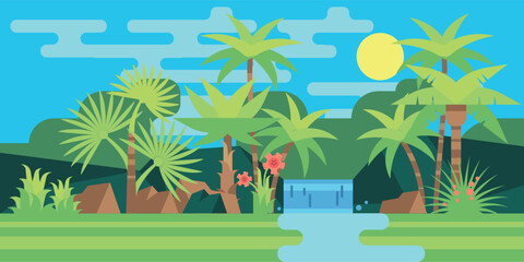 Jungle scene background. Tropical forest flat landscape
