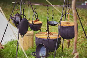 Ancient Viking iron utensils at a festival in Denmark