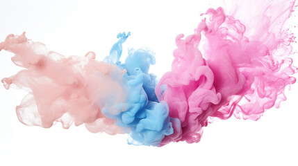 Abstract blue and pink paint splash in the water on the white background