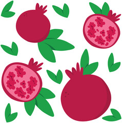 Pomegranate illustration png. Textile seamless pattern. 