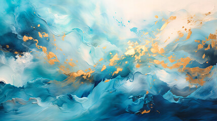 Fototapeta na wymiar Swirling hues of blue and gold evoke feelings of a calm ocean at dusk