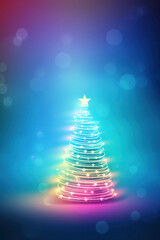 Beautiful abstract colorful christmas tree with copy space, festive wallpaper