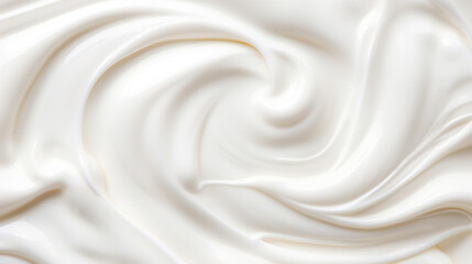 Close up of white natural creamy vanilla yogurt. Top view. Generative AI - obrazy, fototapety, plakaty
