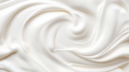 Poster Close up of white natural creamy vanilla yogurt. Top view. Generative AI © AngrySun