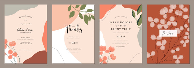 Abstract invitations. For wedding, birthday, poster, business card, flyer, banner, brochure, email header, post in social networks, advertising, events and page cover. - 642931458