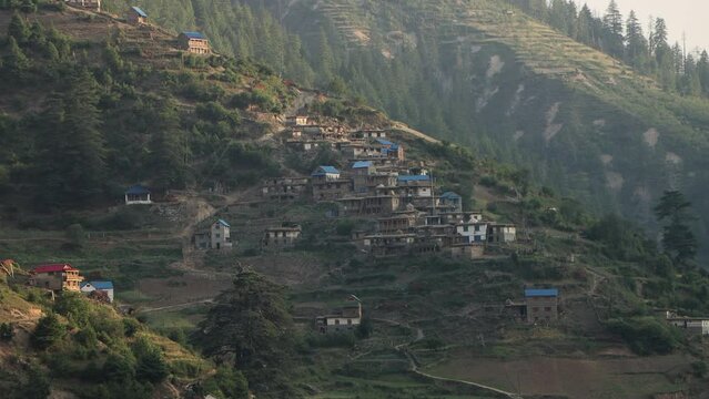 beautiful village view from the top of the mountain. located in jumla Nepal. this footage captured on 10th July 2023