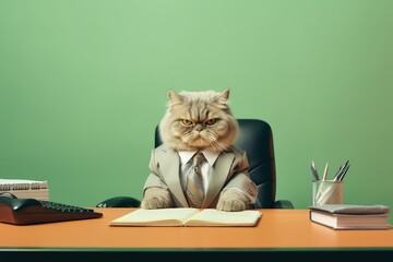 a cute angry cat in office