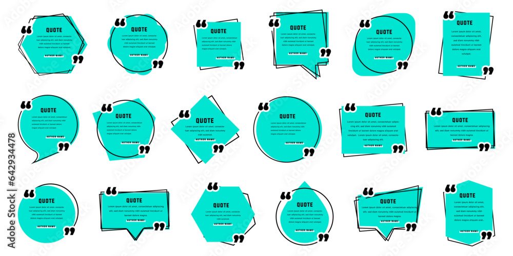 Aufkleber Abstract quote box collection with line frame. Black line quote frames. Quotation box frames for text. Speech bubble frames with quotation marks