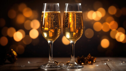 Champagne glasses. Celebration New Year. Generative Ai