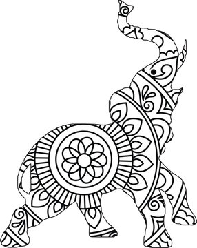 Drawing zentangle elephant, for coloring book for adult or other decorations. Coloring Book Page. Vector Contour Illustration