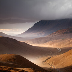 Fototapeta premium Desert hills road, Generative AI