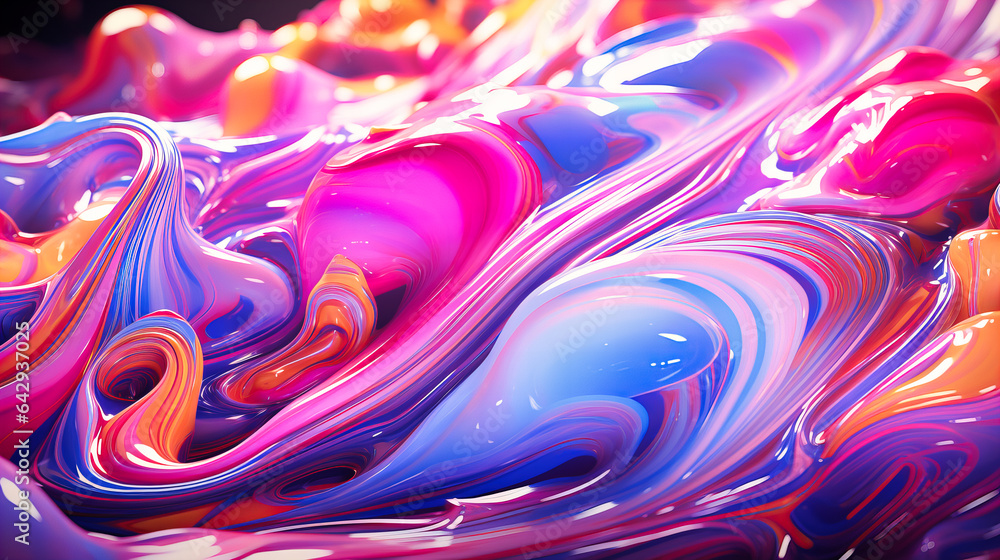 Poster quicksilver streams infused with neon hues flowing seamlessly.
