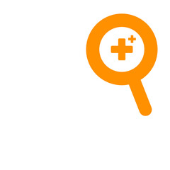 orange dentist heal and magnifying glass icon