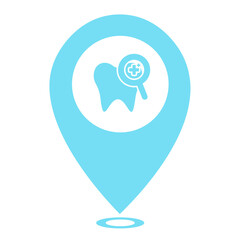 blue dentist heal and magnifying glass location icon