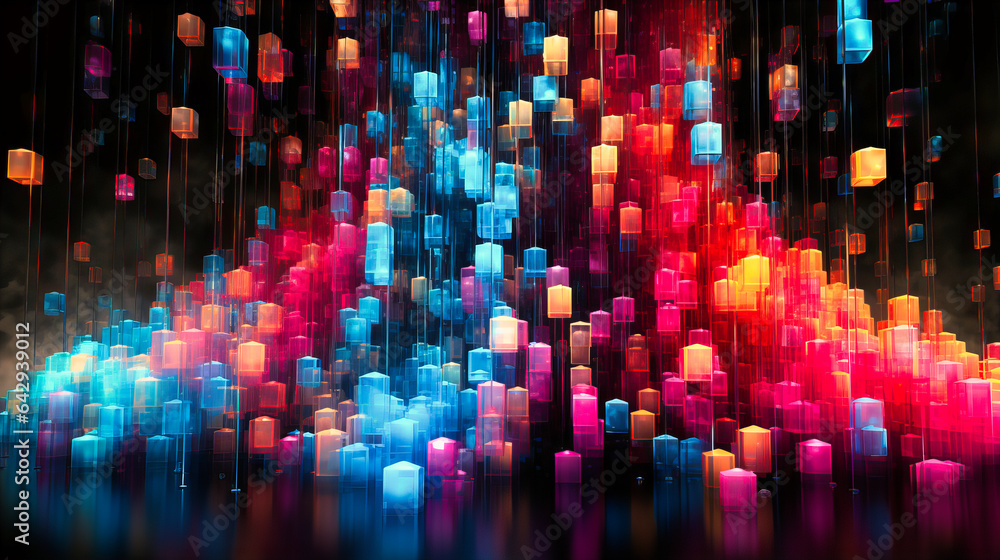 Poster a cascade of neon digits representing a matrix of information.