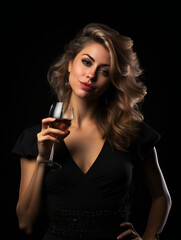 Partying woman portrait with the speakeasy theme style. Isolated black background.. Generative AI.