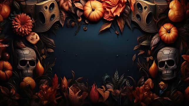 Halloween sur le theme D&iacute;a de Muertos, tete de mort