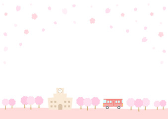 春の桜と学校、卒業や入学の背景素材