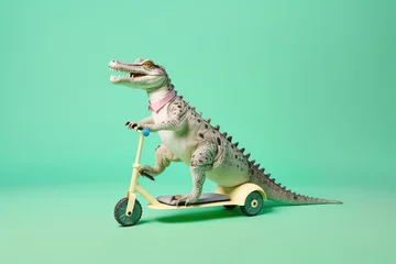 Poster studio portrait of a cute crocodile riding bicycle © RealPeopleStudio