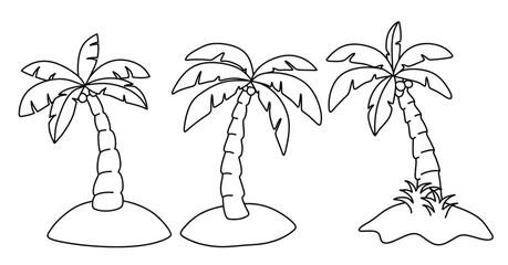 Hand Drawing cute cartoon coconut tree set on on white background.