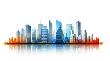 Naklejka premium Modern City illustration isolated at white with space for text. Success in business, international corporations, Skyscrapers, banks and office buildings.