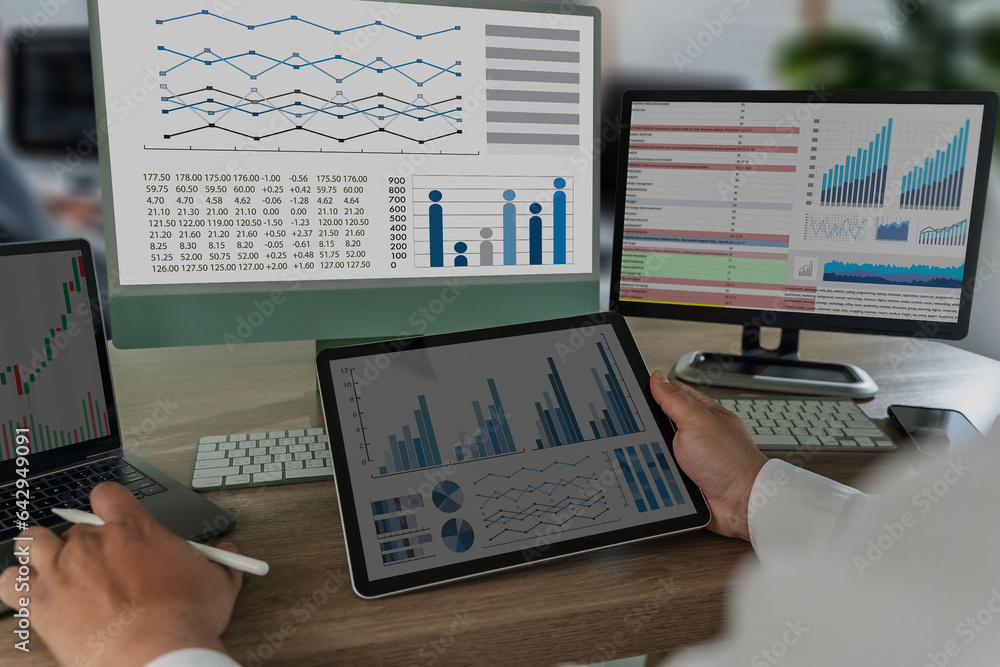 Poster work hard data analytics statistics information business technology.